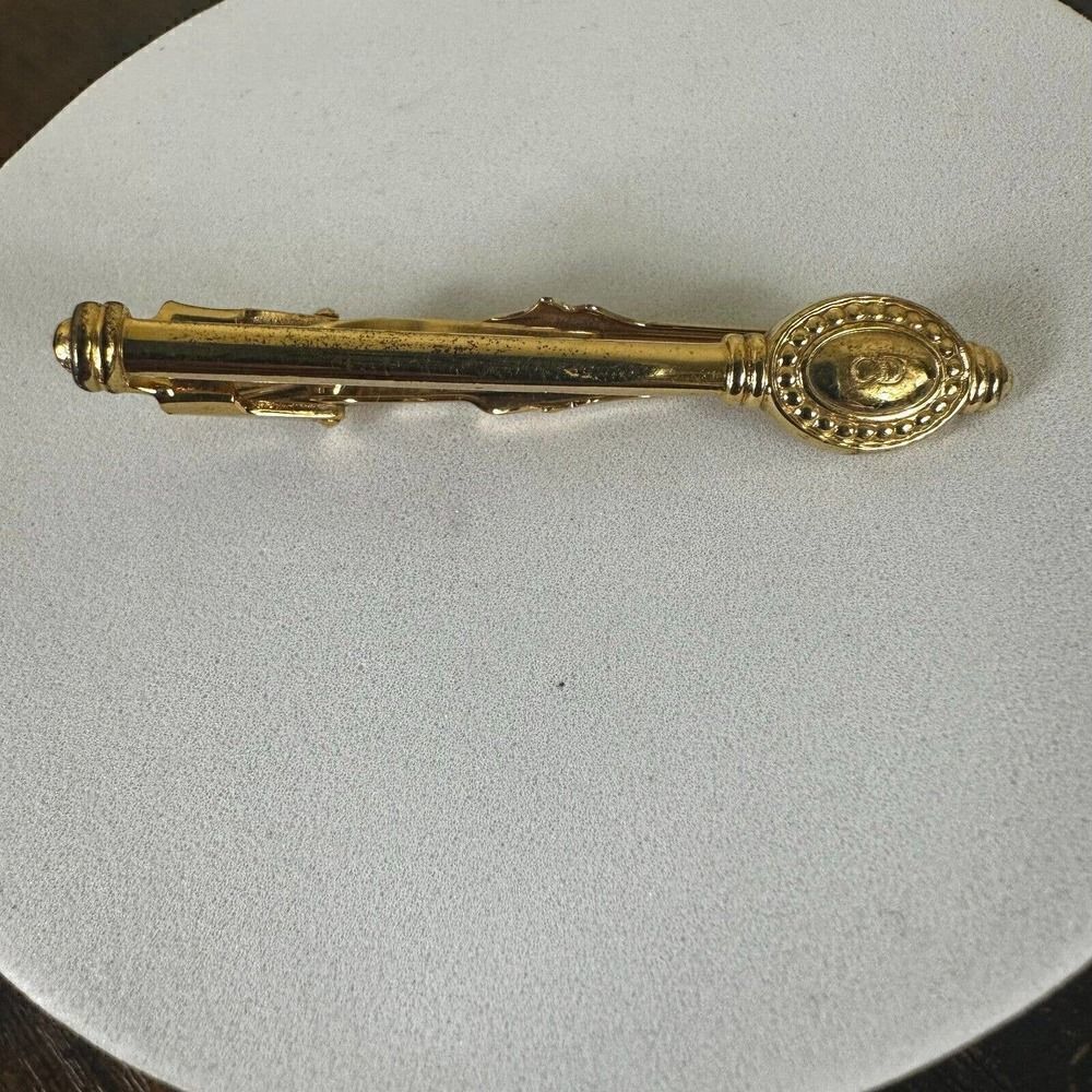 Christian Dior Logo Tie Clip in Gold Tone Men Formal Suit‎ Accesories Authentic
